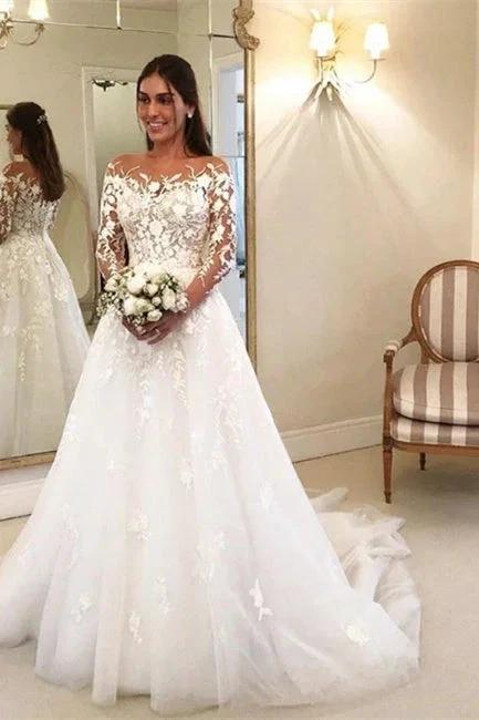 Elegant A Line Wedding Dresses With Sleeves Wedding dresses with lace by misshow.com