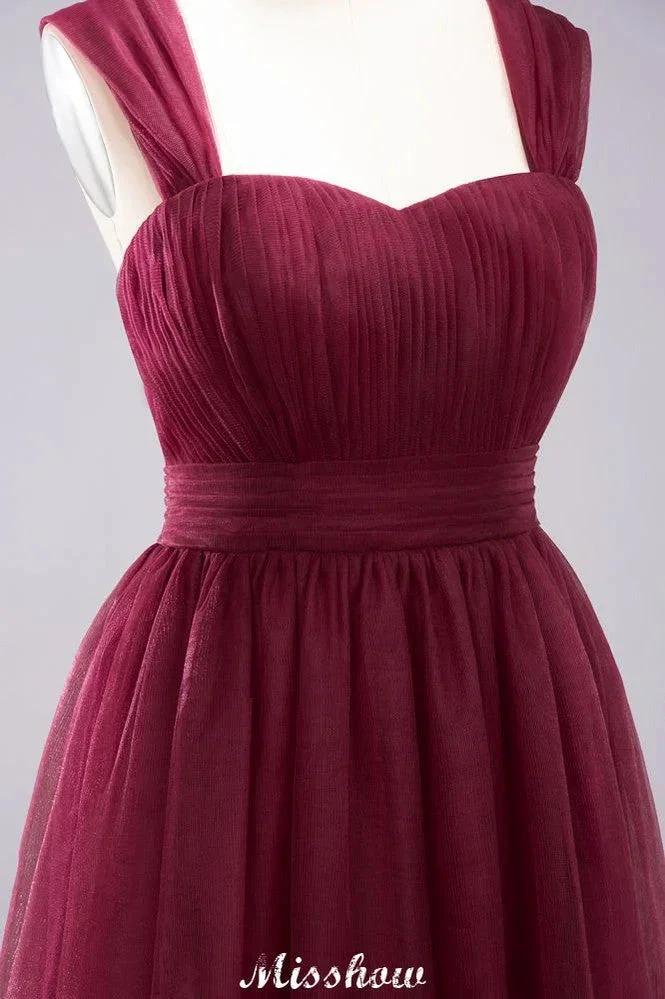 Elegant aline Sleeveless Tulle Evening Maxi Gown Burgundy Straps Bridesmaid Dress by misshow.com
