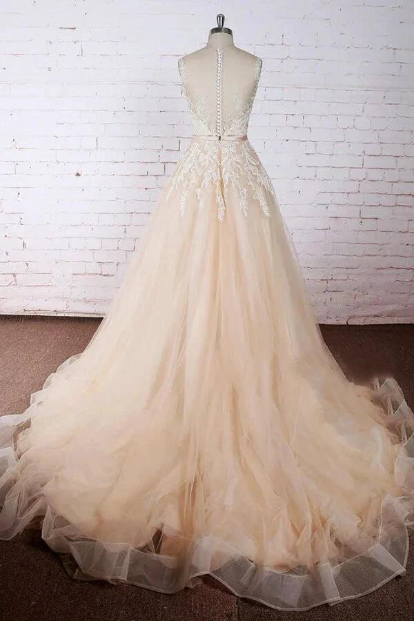 Elegant Appliques Tulle A-line Wedding Dress by misshow.com