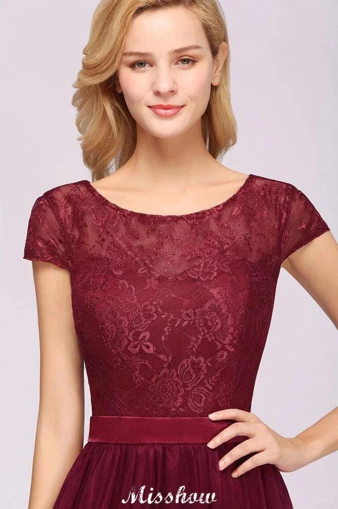 Elegant Cap Sleeves Floral aline Evening Swing Dress Appliques Tulle Bridesmaid Dress by misshow.com