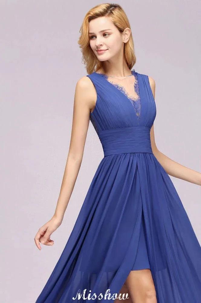 Elegant Chiffon Lace Jewel Sleeveless Floor-Length A-Line Ruffles Bridesmaid Dress by misshow.com