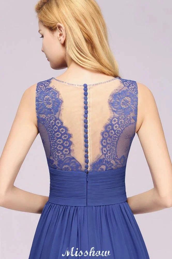 Elegant Chiffon Lace Jewel Sleeveless Floor-Length A-Line Ruffles Bridesmaid Dress by misshow.com
