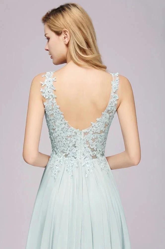 Elegant Chiffon Lace V-Neck Sleeveless Floor-Length A-Line Bridesmaid Dress with Beadings by misshow.com