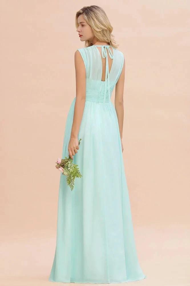 Elegant Chiffon V-Neck Sleeveless Floor-Length A-line Bridesmaid Dress with Ruffles by misshow.com