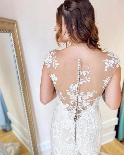 Elegant Cream Appliques Mermaid Wedding Dresses with Lace by misshow.com