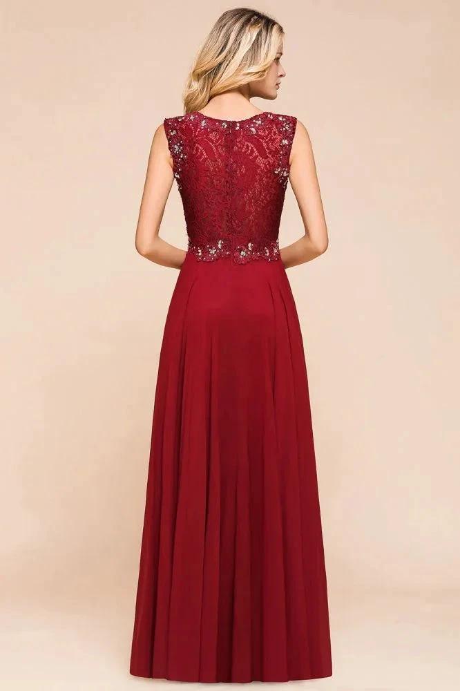 Elegant Crew Neck aline Beading Evening Dress Sleeveless Lace Floor Length Party Dress by misshow.com