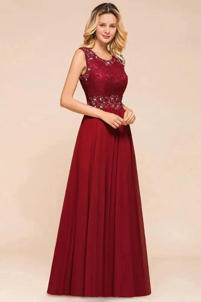 Elegant Crew Neck aline Beading Evening Dress Sleeveless Lace Floor Length Party Dress by misshow.com