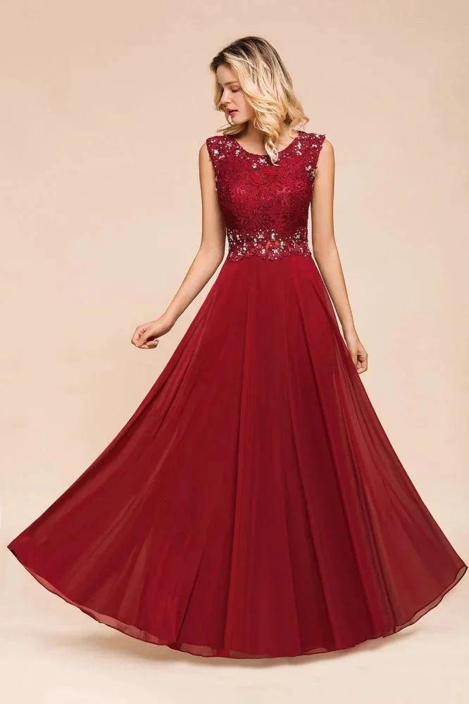 Elegant Crew Neck aline Beading Evening Dress Sleeveless Lace Floor Length Party Dress by misshow.com