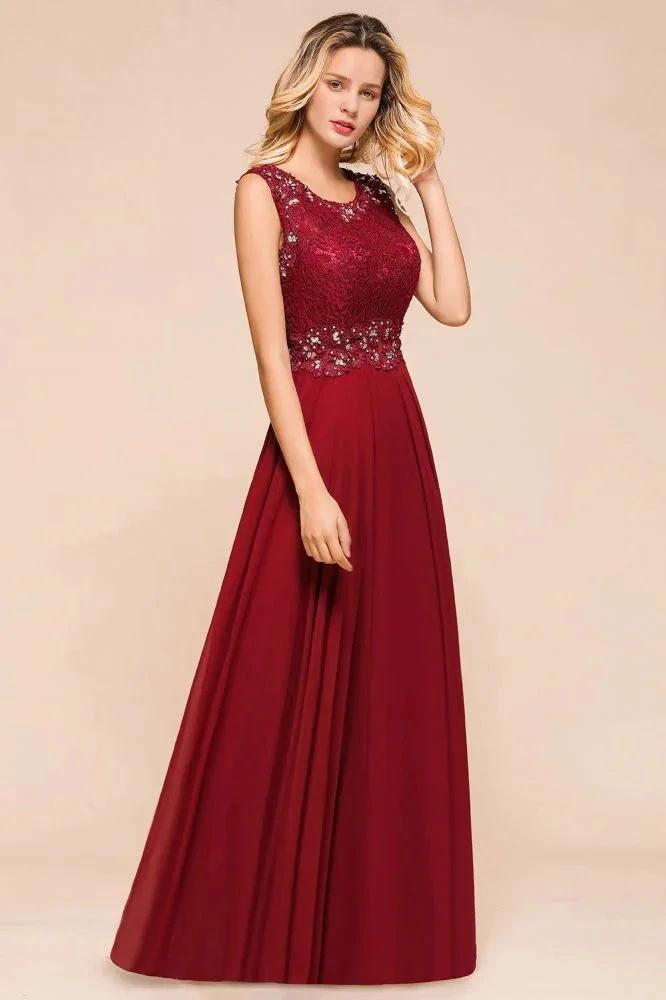 Elegant Crew Neck aline Beading Evening Dress Sleeveless Lace Floor Length Party Dress by misshow.com