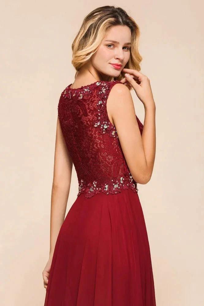 Elegant Crew Neck aline Beading Evening Dress Sleeveless Lace Floor Length Party Dress by misshow.com