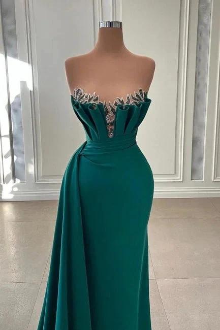Elegant Dark Green Strapless Mermaid Long Prom Dress Evening Gowns by misshow.com