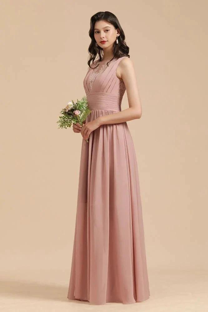 Elegant Dusty Pink Sleeveless Floral Lace Bridesmaid Dress Side Split Party Dress by misshow.com