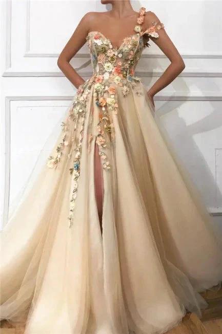 Elegant Evening Dress Long Sexy Sweetheart Front Slit Appliques Flowers Prom Dress by misshow.com