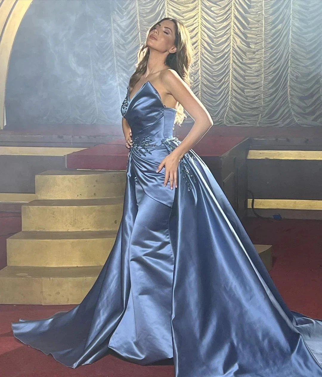 Elegant Floor Length Sleeveless A Line Satin Prom Dress with Beads by misshow.com