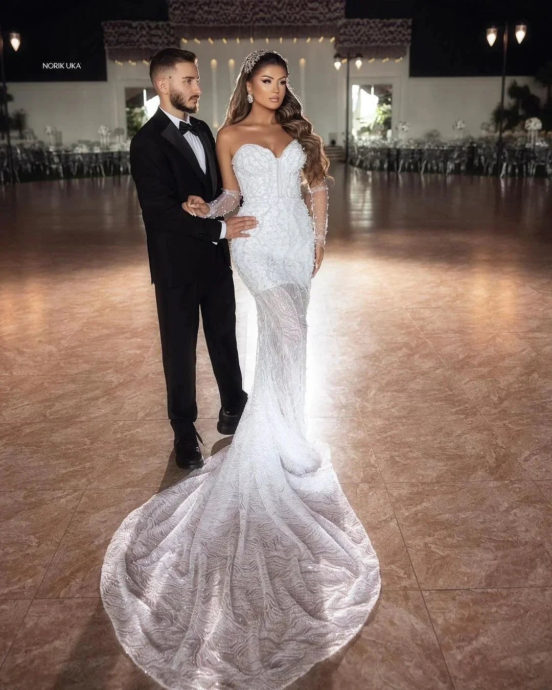 Elegant Floor Length Sweetheart Sleeveless Mermaid Lace Wedding Dress with Beads by misshow.com