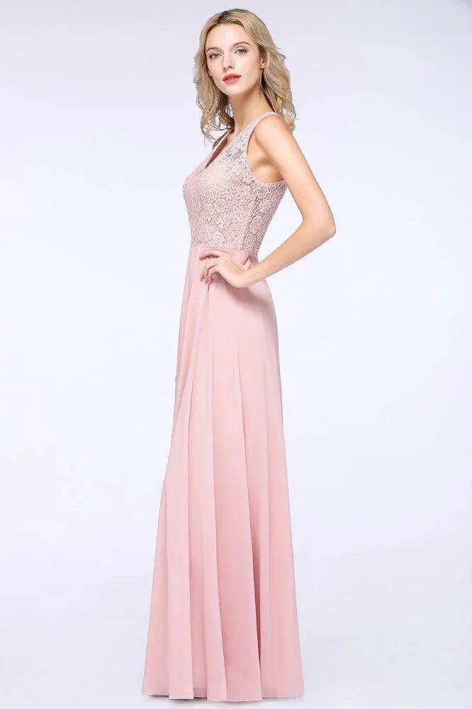 Elegant Floral Appliques aline Bridesmaid Dress Dusty Pink Chiffon FloorLength Formal Dress by misshow.com