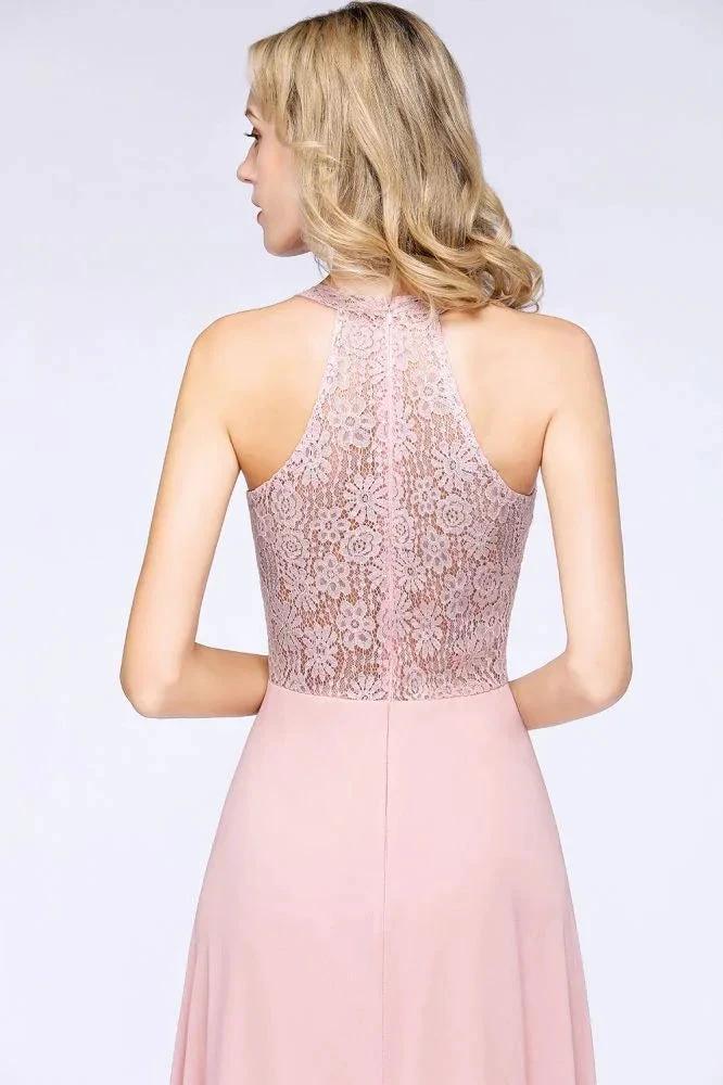 Elegant Floral Appliques aline Bridesmaid Dress Dusty Pink Chiffon FloorLength Formal Dress by misshow.com