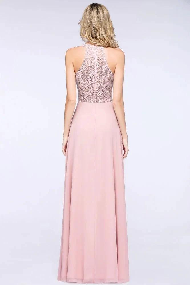 Elegant Floral Appliques aline Bridesmaid Dress Dusty Pink Chiffon FloorLength Formal Dress by misshow.com