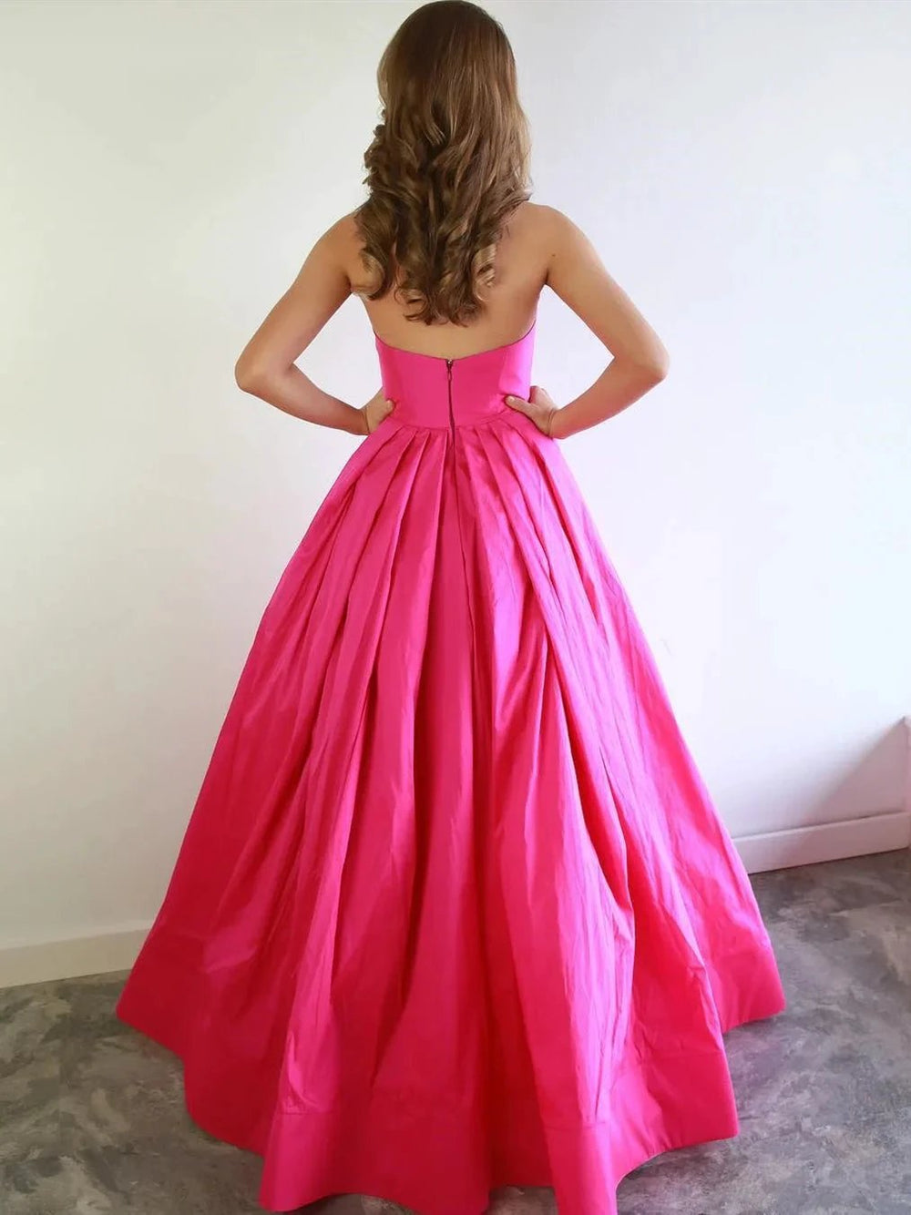 Elegant Fuchsia Long A-line Sweetheart Satin Graduation Formal Prom Dresses by BIZTUNNEL
