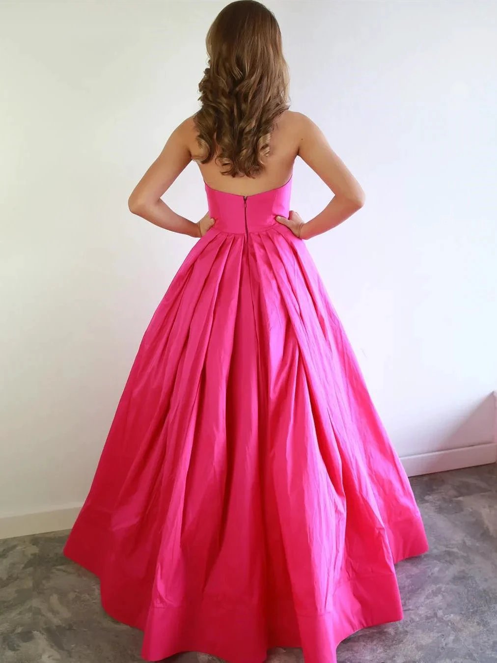 Elegant Fuchsia Long A-line Sweetheart Satin Graduation Formal Prom Dresses by BIZTUNNEL