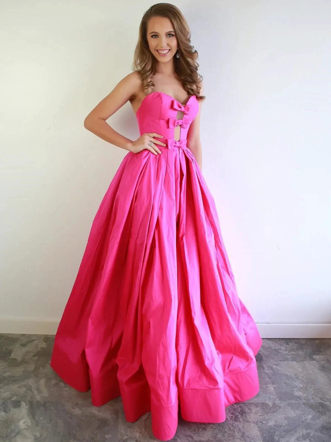 Elegant Fuchsia Long A-line Sweetheart Satin Graduation Formal Prom Dresses by BIZTUNNEL