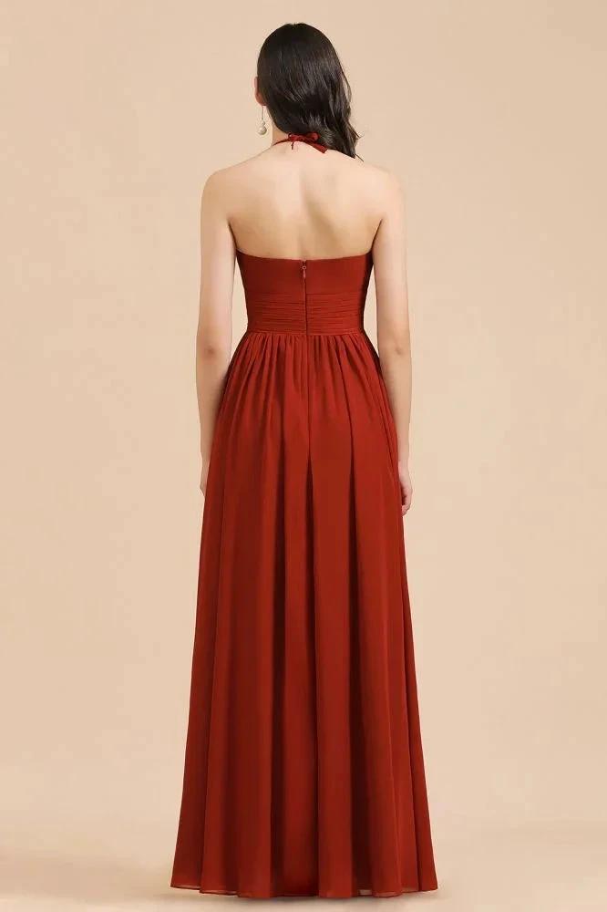 Elegant Halter Aline Chiffon Bridesmaid Dress Sleeveless Floor Length Wedding Party Dress by misshow.com