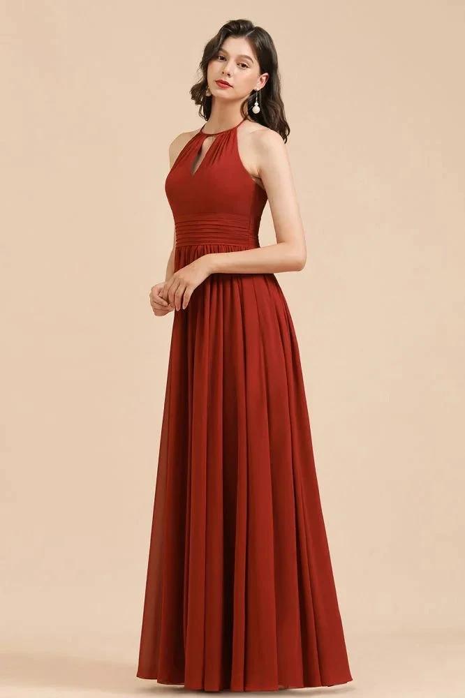 Elegant Halter Aline Chiffon Bridesmaid Dress Sleeveless Floor Length Wedding Party Dress by misshow.com