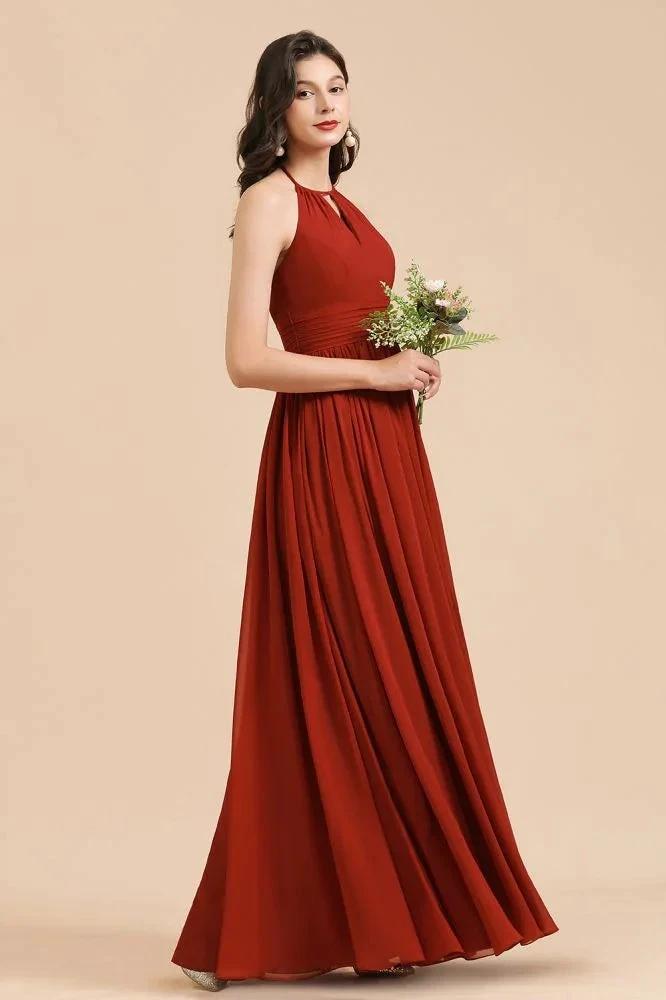 Elegant Halter Aline Chiffon Bridesmaid Dress Sleeveless Floor Length Wedding Party Dress by misshow.com