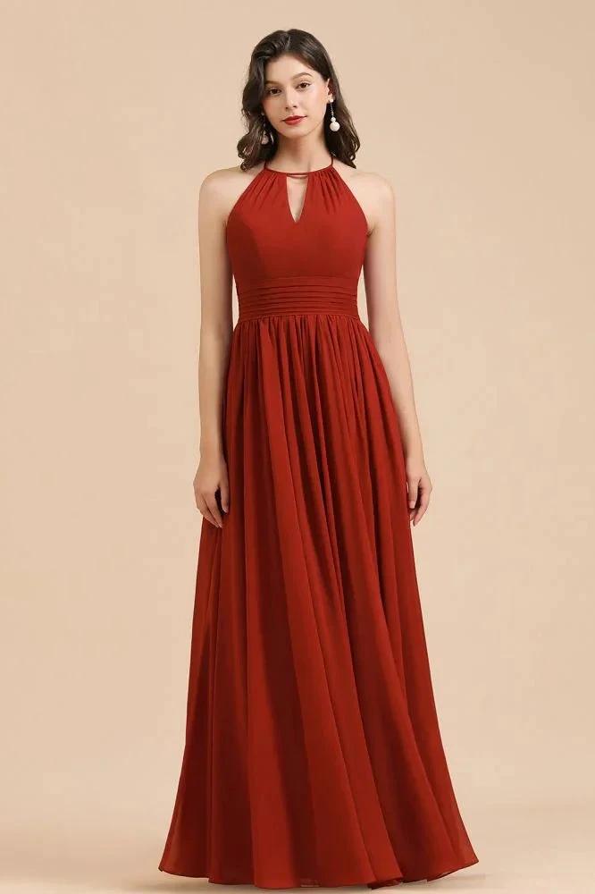 Elegant Halter Aline Chiffon Bridesmaid Dress Sleeveless Floor Length Wedding Party Dress by misshow.com