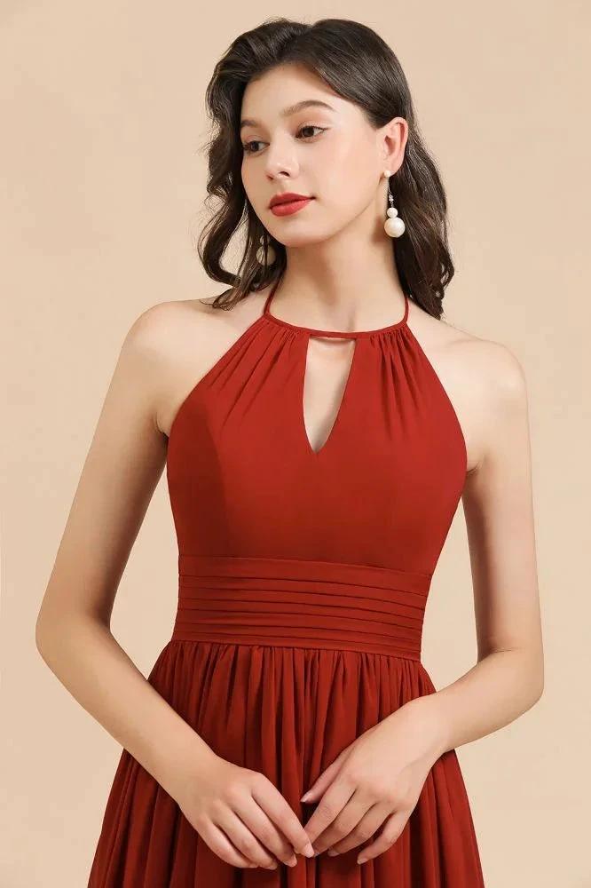 Elegant Halter Aline Chiffon Bridesmaid Dress Sleeveless Floor Length Wedding Party Dress by misshow.com