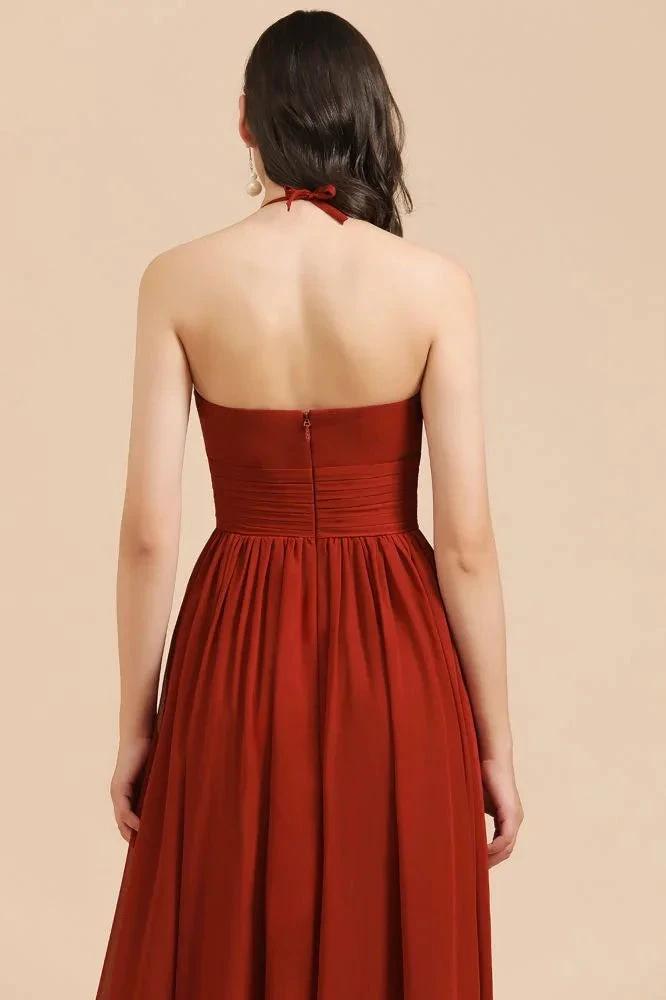 Elegant Halter Aline Chiffon Bridesmaid Dress Sleeveless Floor Length Wedding Party Dress by misshow.com