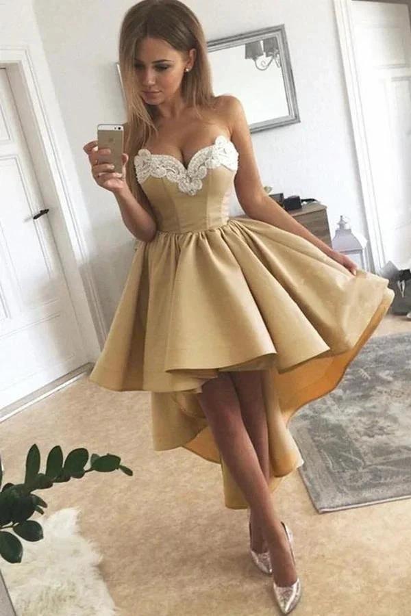 Elegant High Low A-line Sweetheart Stretch satin Prom Dress by BIZTUNNEL
