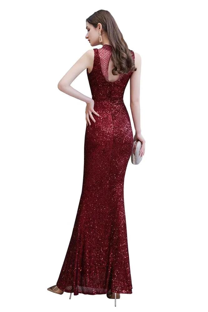 Elegant Illusion Neck Burgundy Sleeveless Mermaid Prom Dress by misshow.com