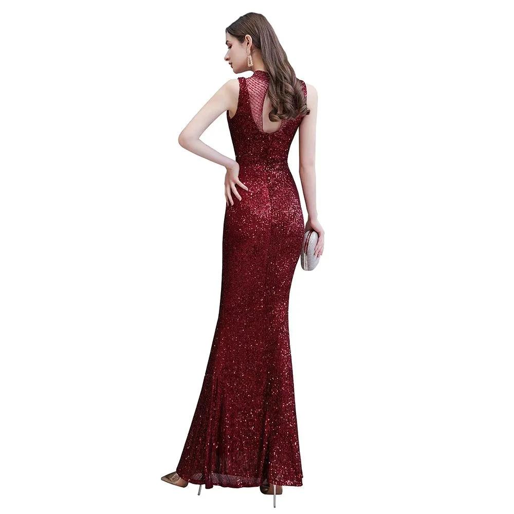 Elegant Illusion Neck Burgundy Sleeveless Mermaid Prom Dress by misshow.com