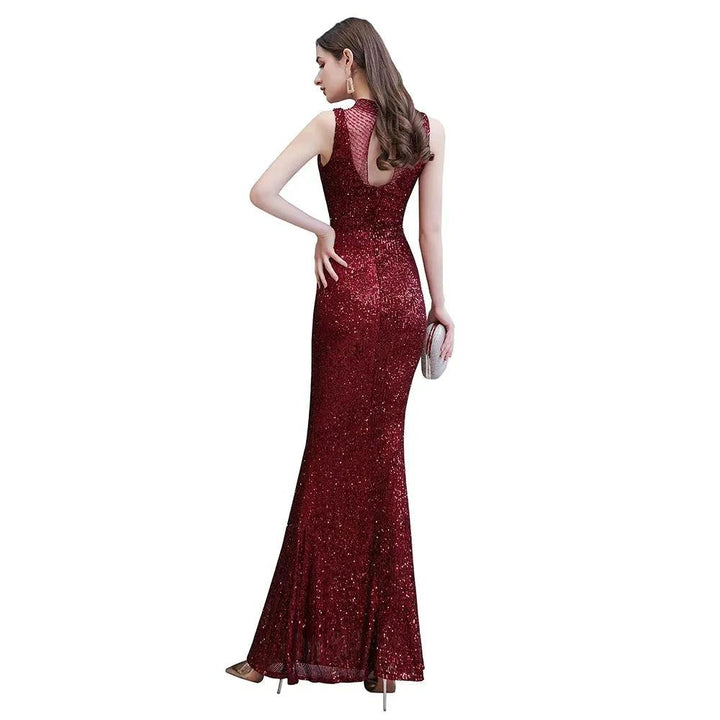 Elegant Illusion Neck Burgundy Sleeveless Mermaid Prom Dress by misshow.com
