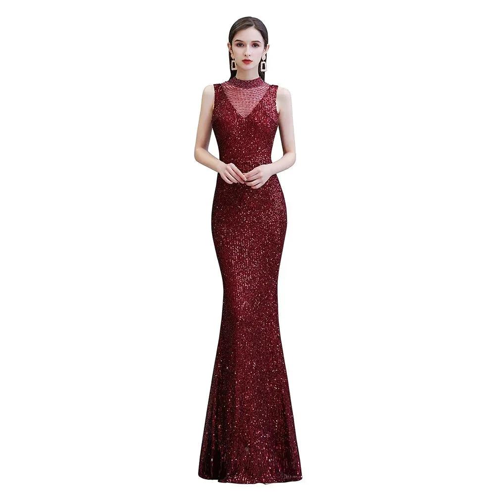 Elegant Illusion Neck Burgundy Sleeveless Mermaid Prom Dress by misshow.com