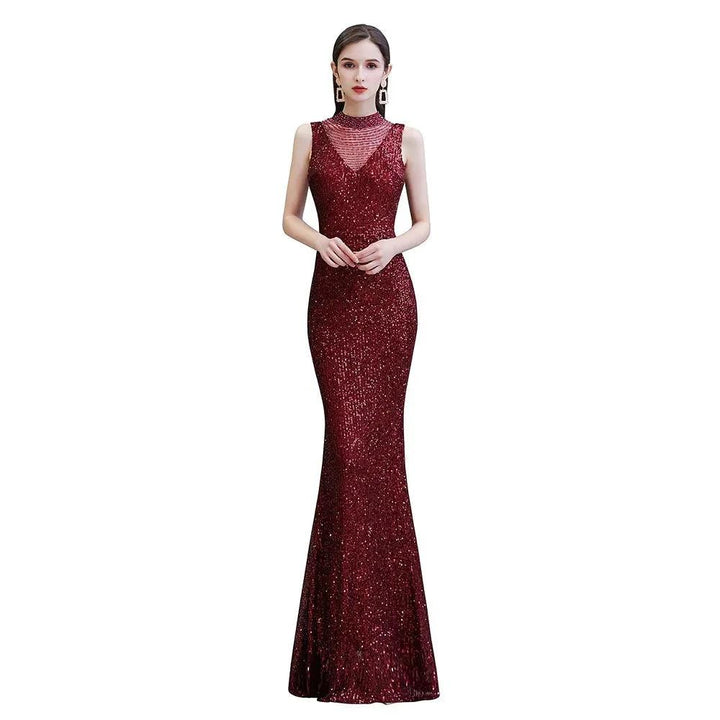 Elegant Illusion Neck Burgundy Sleeveless Mermaid Prom Dress by misshow.com