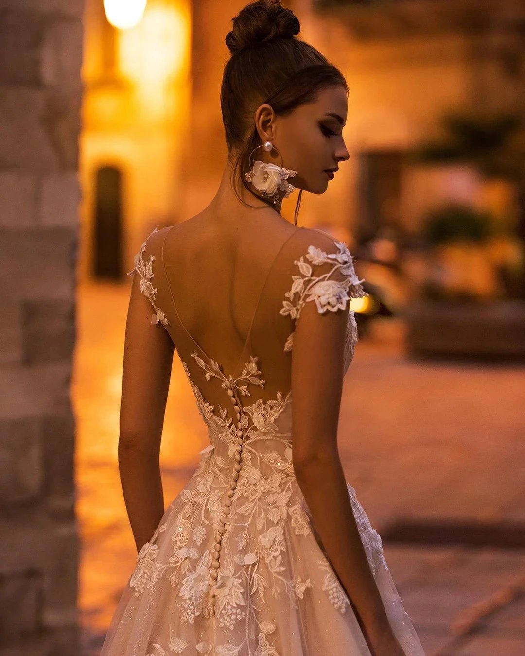 Elegant Long A-Line Bateau Appliques Lace Backless Sequins Wedding Dress by BIZTUNNEL