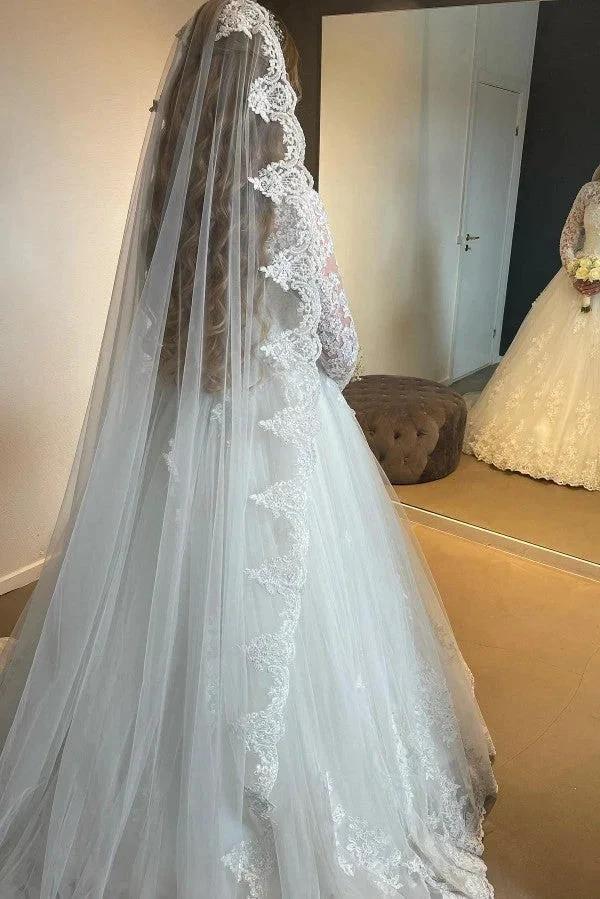 Elegant Long A-line Lace Wedding Dresses With Long Sleeves by misshow.com