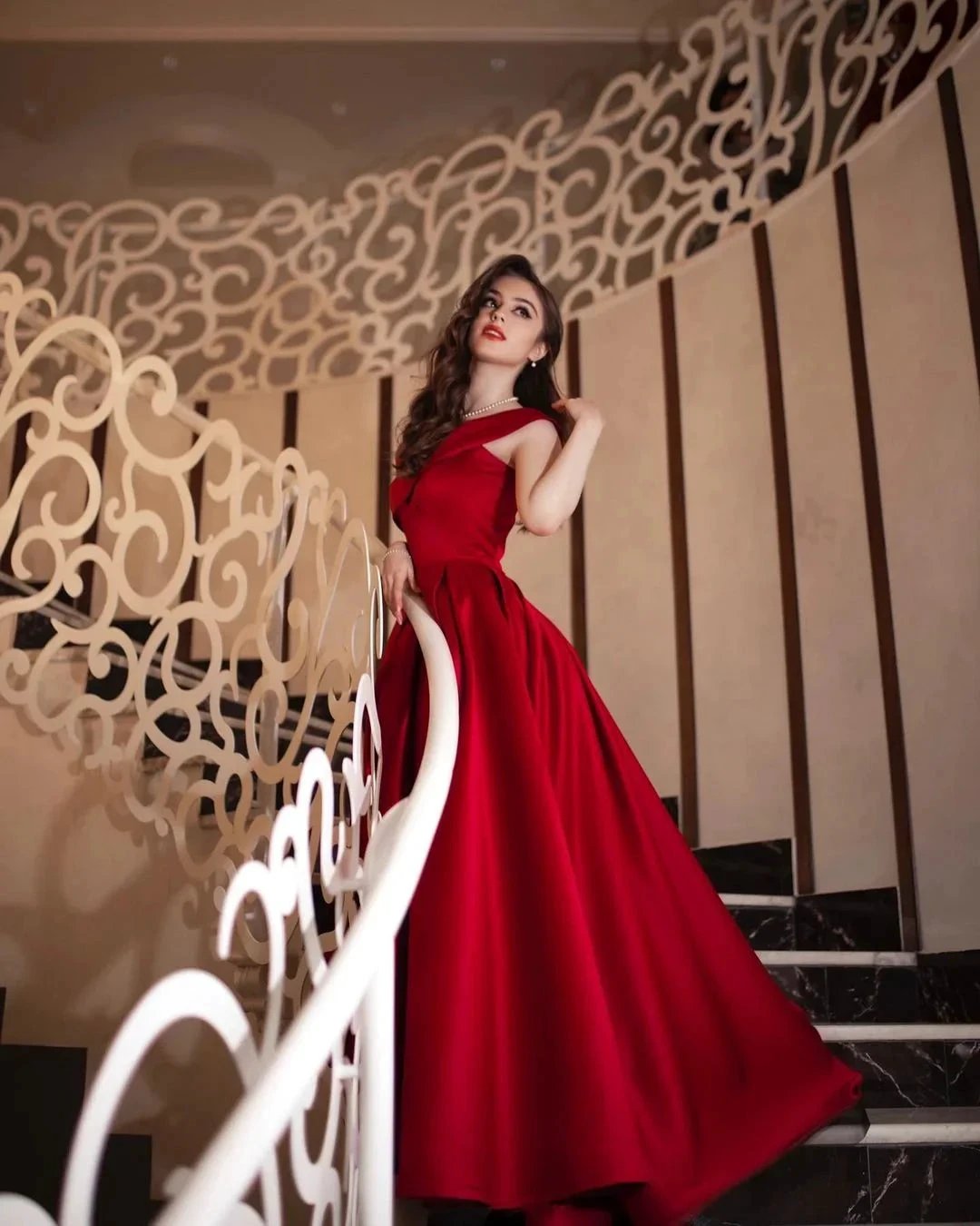 Elegant Long A-line Off-the-shoulder Satin Red Prom Dress by BIZTUNNEL