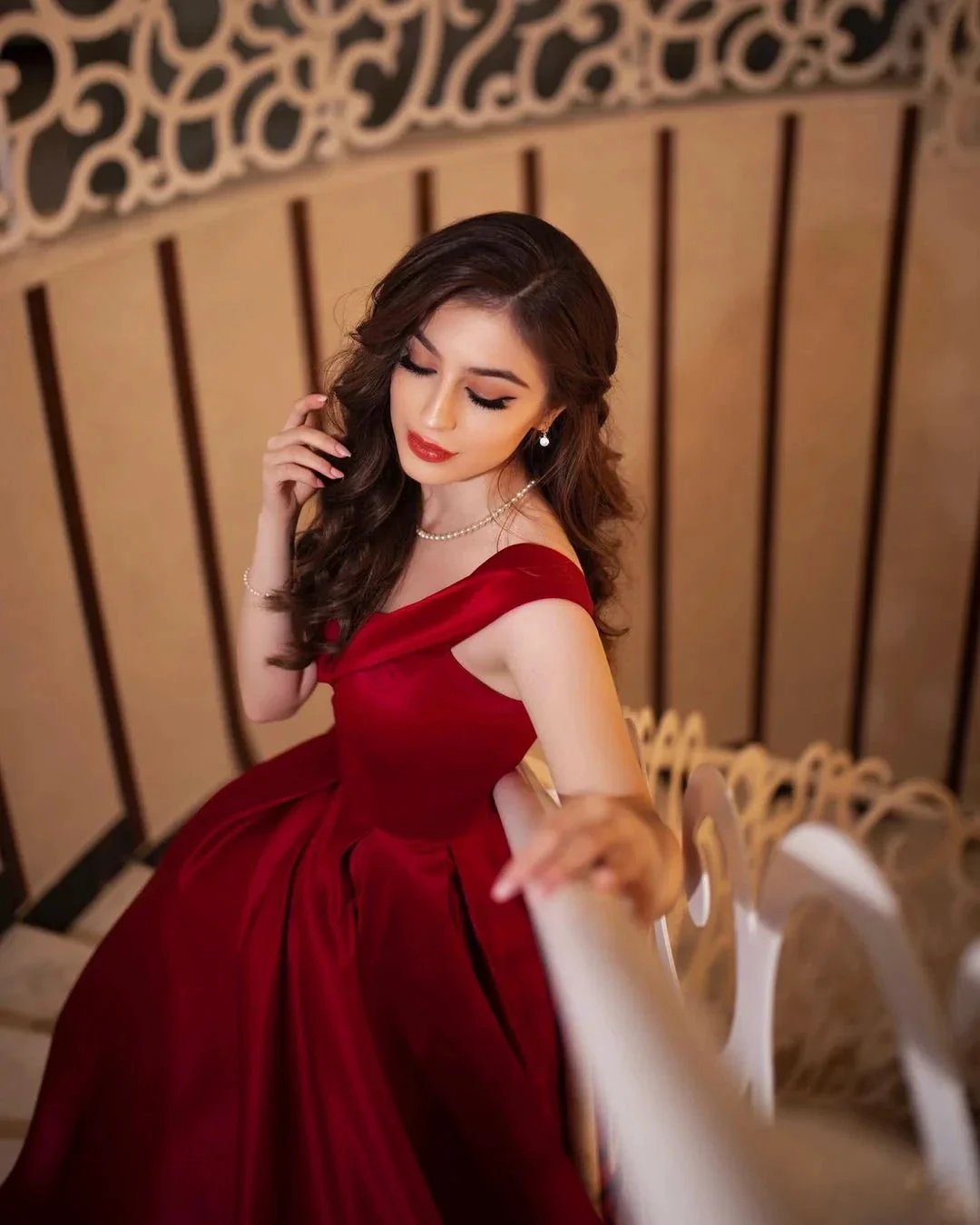 Elegant Long A-line Off-the-shoulder Satin Red Prom Dress by BIZTUNNEL