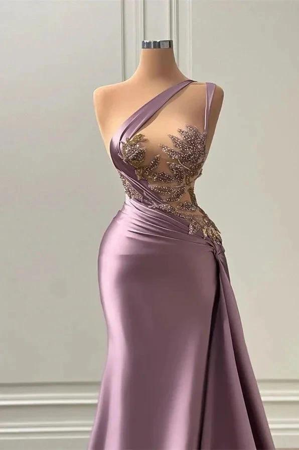 Elegant Long A-line One Shoulder Sleeveless Prom Dress With Appliques by misshow.com