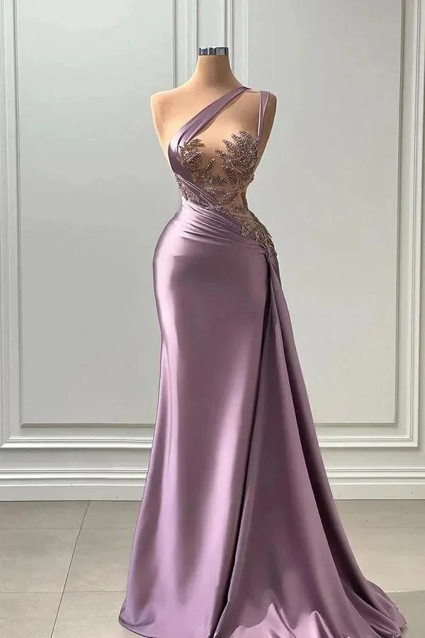 Elegant Long A-line One Shoulder Sleeveless Prom Dress With Appliques by misshow.com