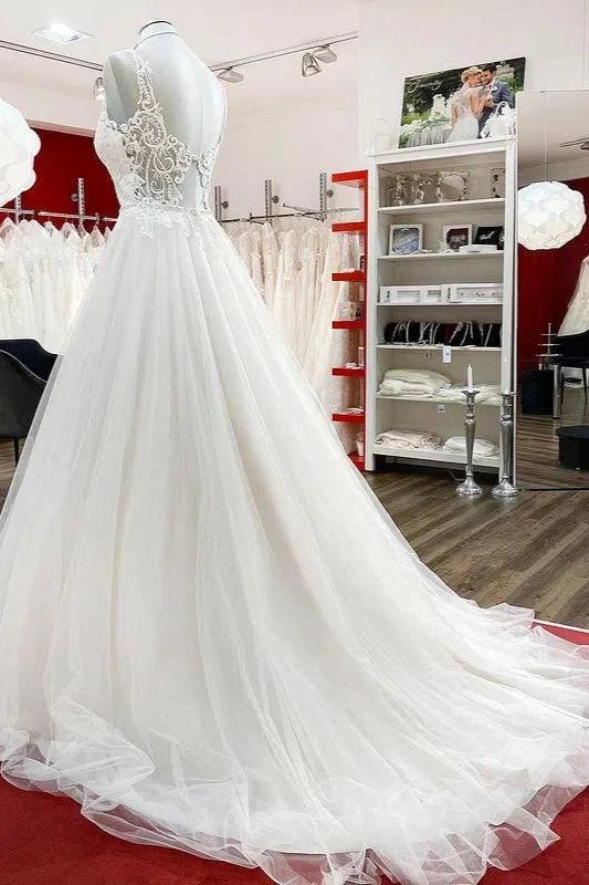 Elegant Long A-line Princess Tulle Sweetheart Ruffles Wedding Dress by BIZTUNNEL