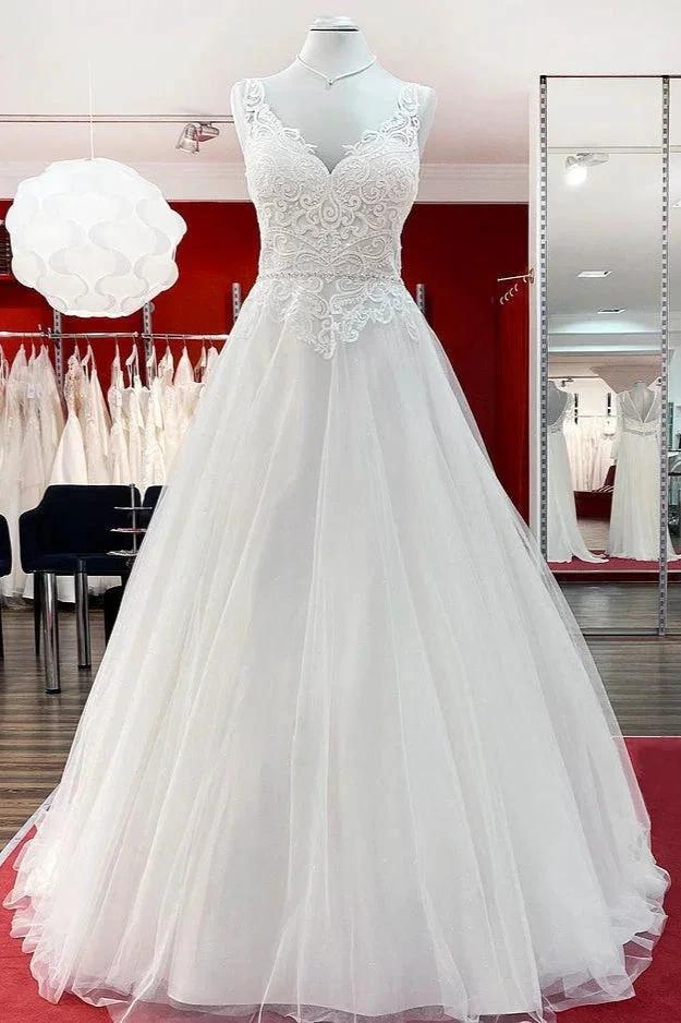 Elegant Long A-line Princess Tulle Sweetheart Ruffles Wedding Dress by BIZTUNNEL