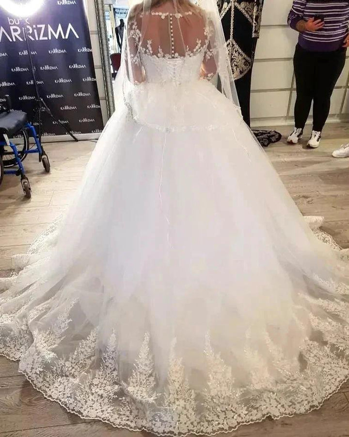 Elegant Long A-line Sweetheart Tulle Wedding Dress by BIZTUNNEL