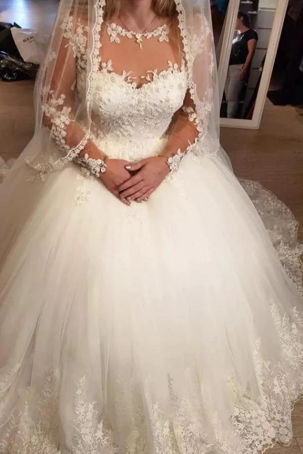 Elegant Long A-line Sweetheart Tulle Wedding Dress by BIZTUNNEL