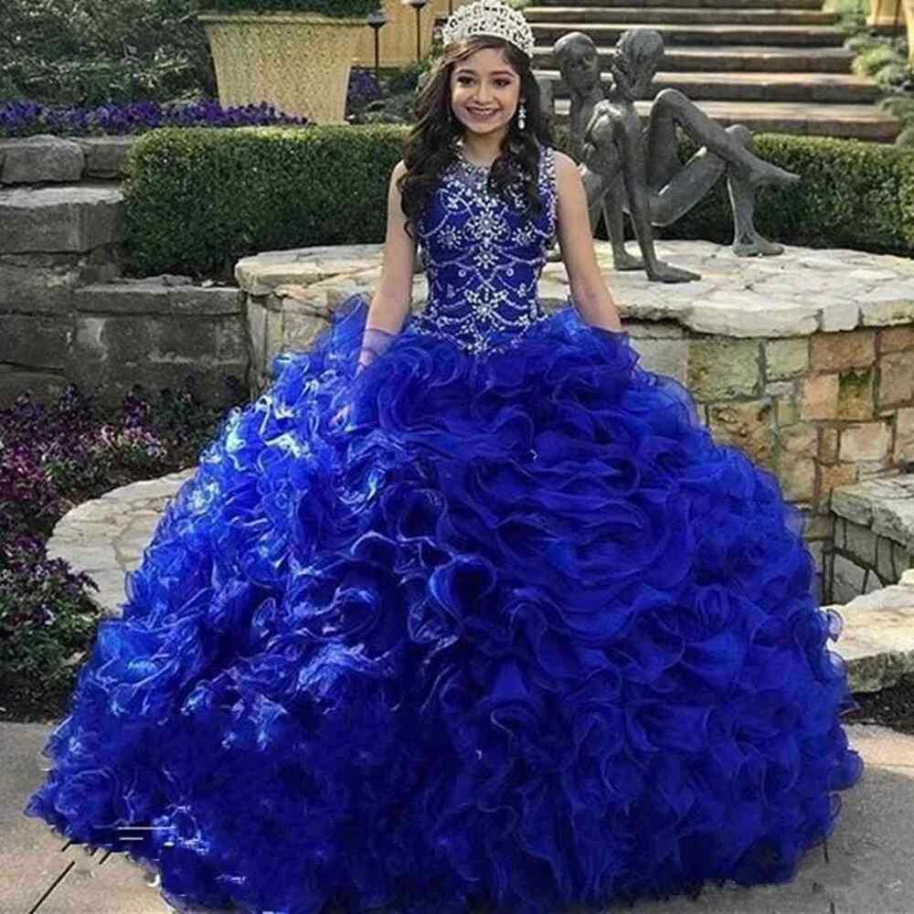 Elegant Long Ball Gown Jewel Beading Tulle Royal Blue Quinceanera Dress by BIZTUNNEL