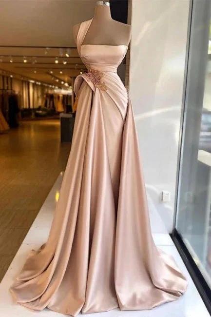 Elegant Long Champagne High Split Prom Dresses by misshow.com