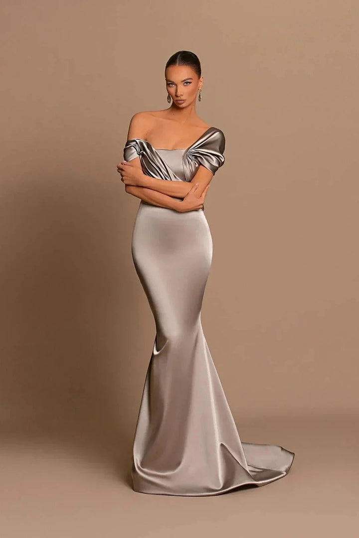 Elegant Long Mermaid Off-the-shoulder Satin Formal Prom Dresses by BIZTUNNEL